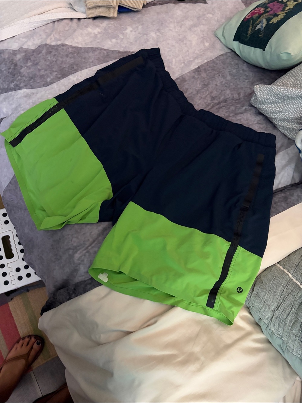 Lululemon Navy and Lime Men's shorts